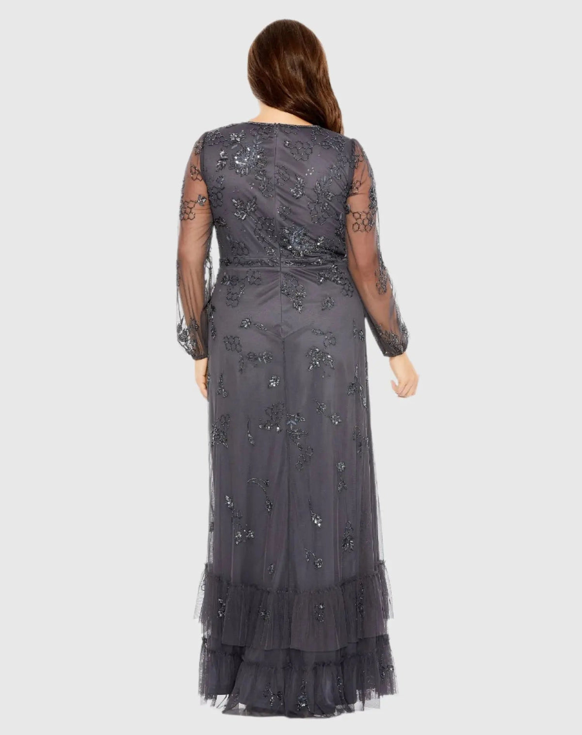 Women's Gray Dress - Black Floral Mesh