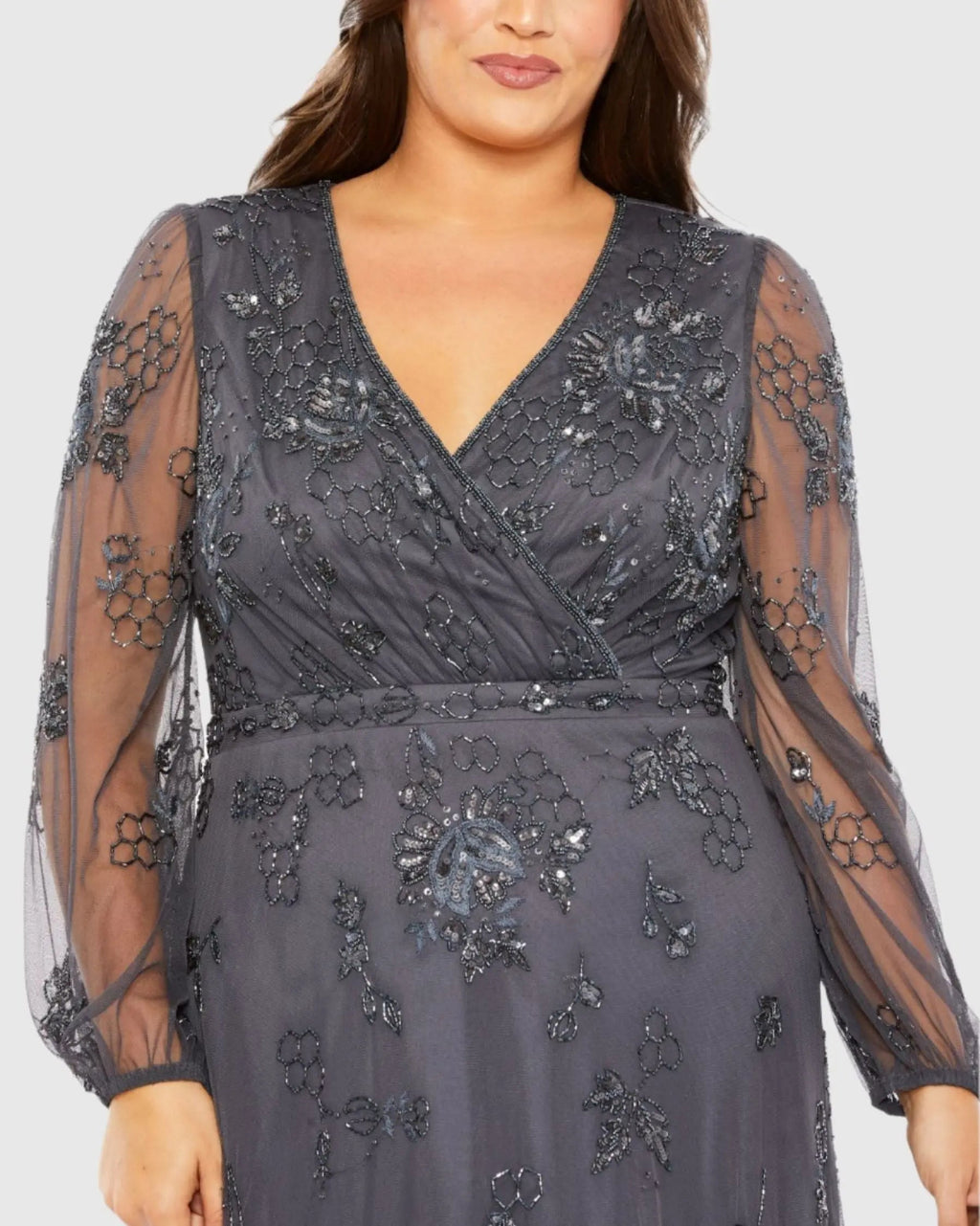 Women's Gray Dress - Black Floral Mesh