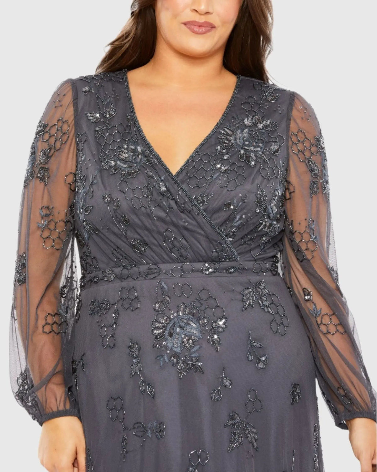Women's Gray Dress - Black Floral Mesh