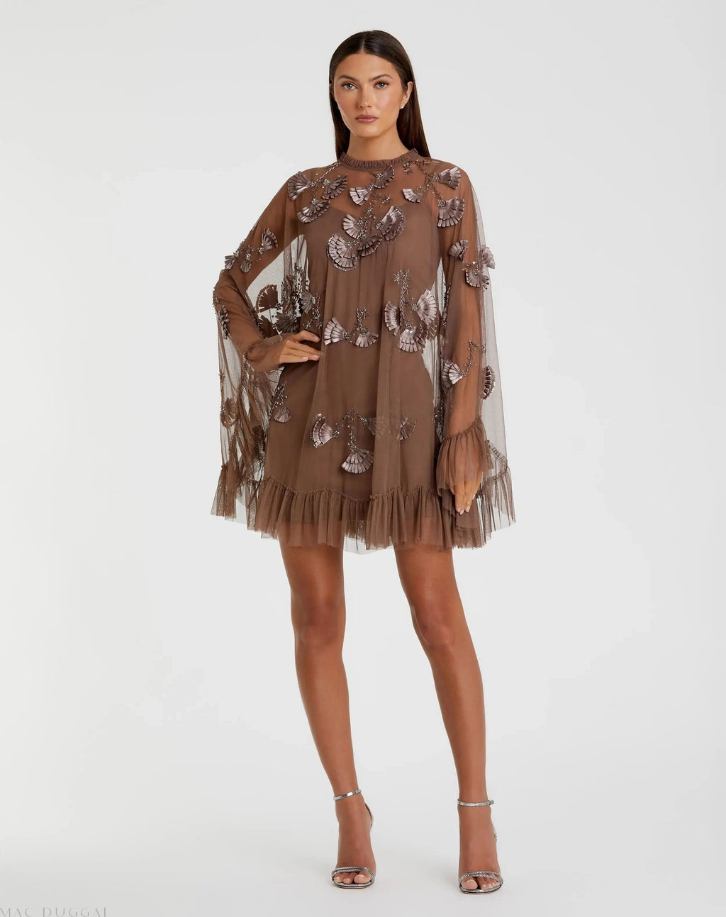 Women's Brown Dress - Brown Satin Sequin