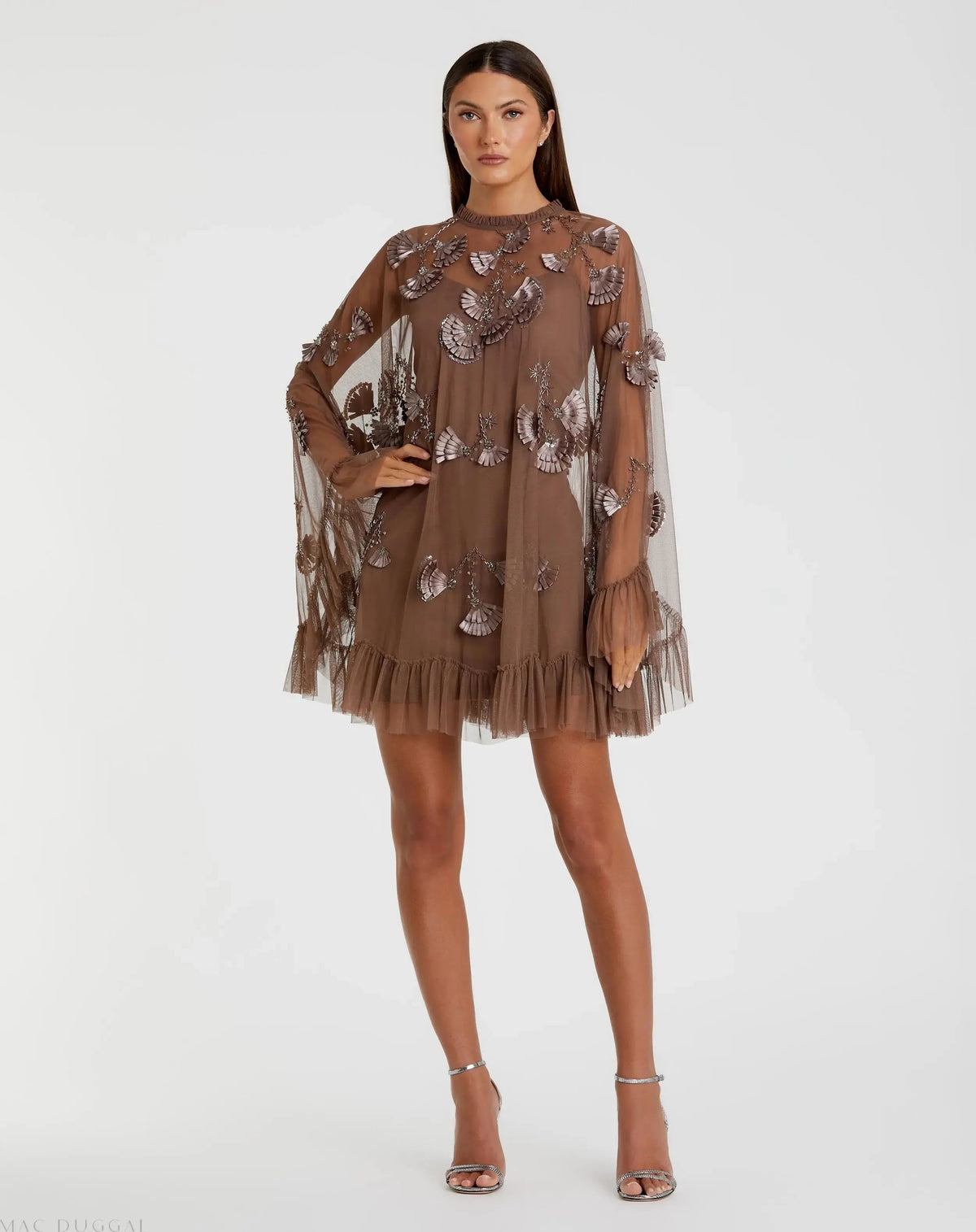 Women's Brown Dress - Brown Satin Sequin