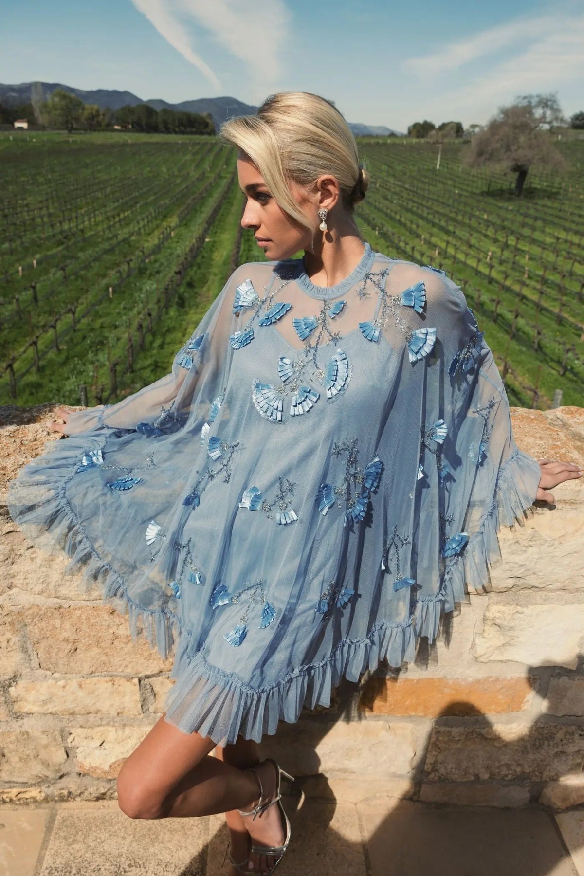 Women's Blue Dress - Blue Satin Sequin