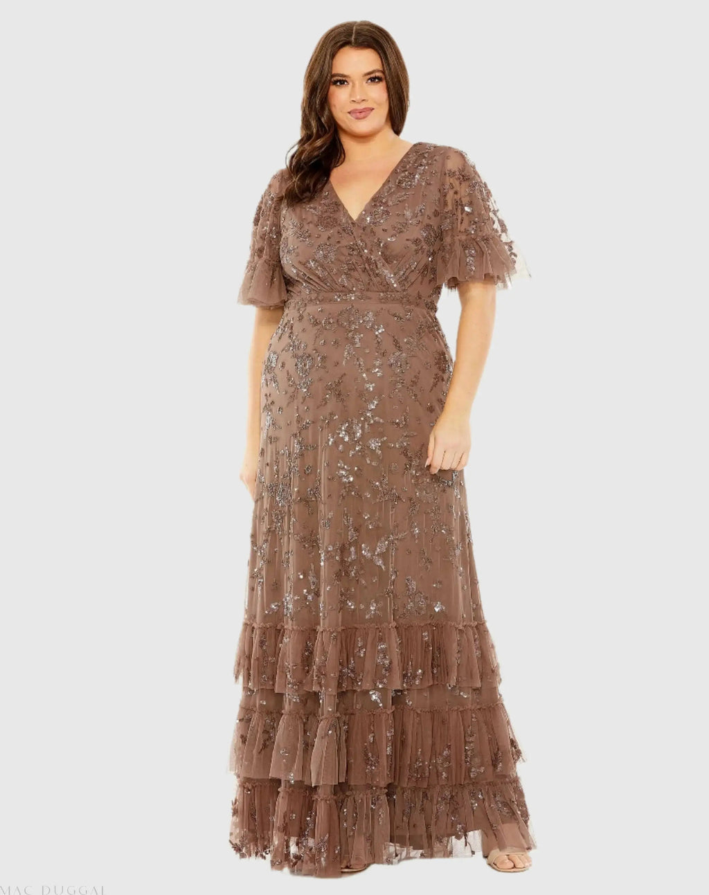 Women's Dress Sequin - Tiered Gown - Neck Tiered Gown