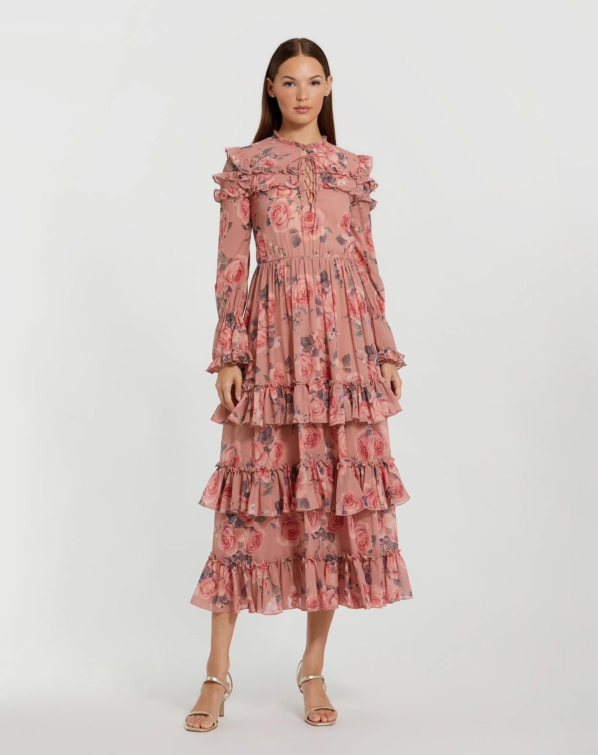 Women's Pink Dress Lace - Pink Floral Ruffle
