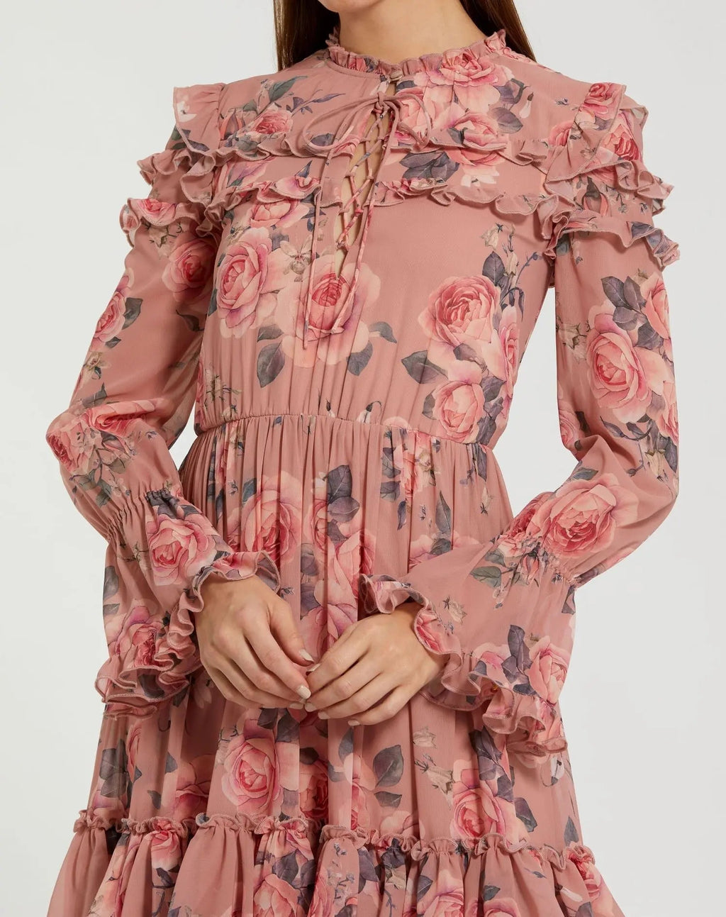 Women's Pink Dress Lace - Pink Floral Ruffle
