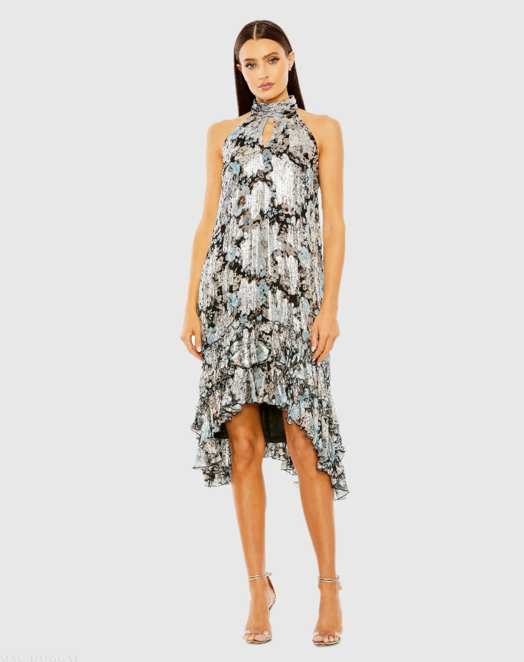 Women's Black Mini Dress Floral - Black Ruffle Cutout