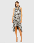Women's Black Mini Dress Floral - Black Ruffle Cutout