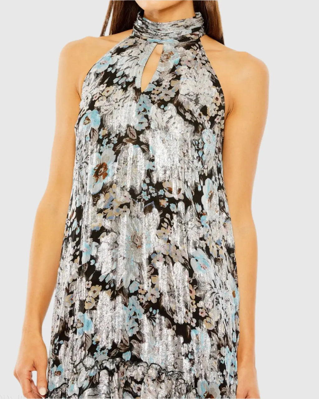 Women's Black Mini Dress Floral - Black Ruffle Cutout