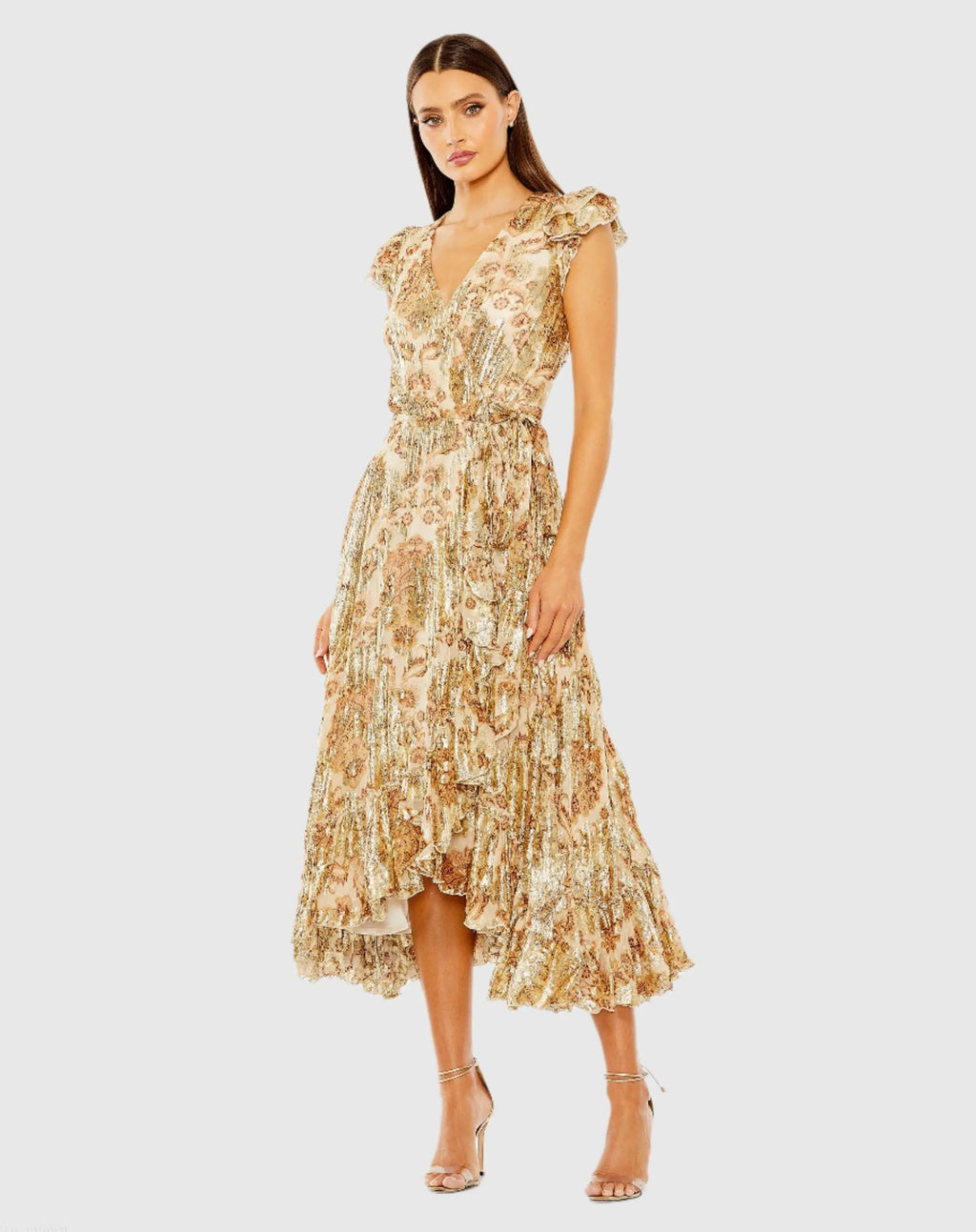 Women's Beige Dress Floral - Beige Ruffle Chiffon