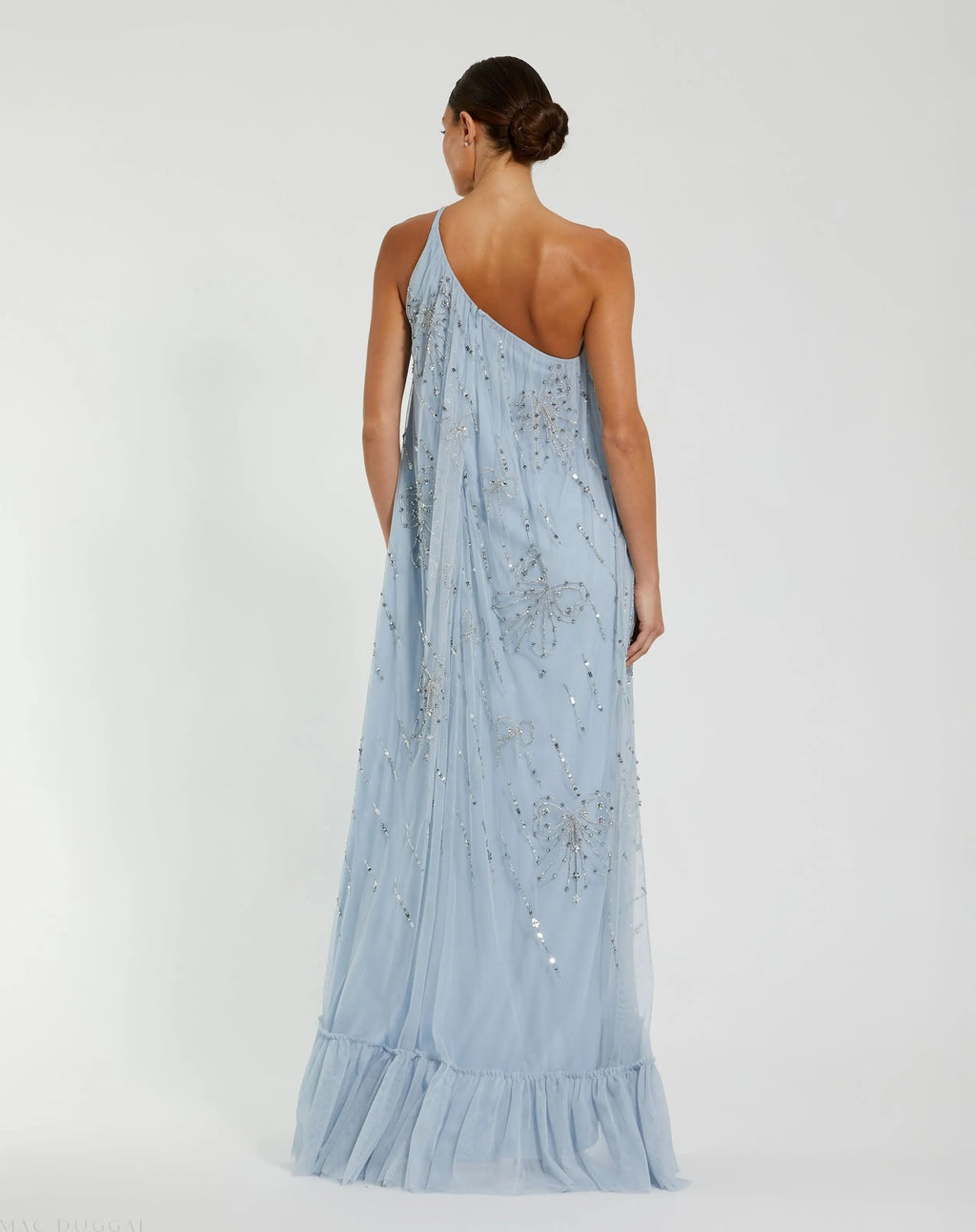Women's Blue Dress One Shoulder - Blue Sequin Ruffle