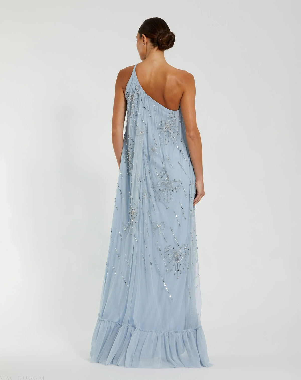 Women's Blue Dress One Shoulder - Blue Sequin Ruffle