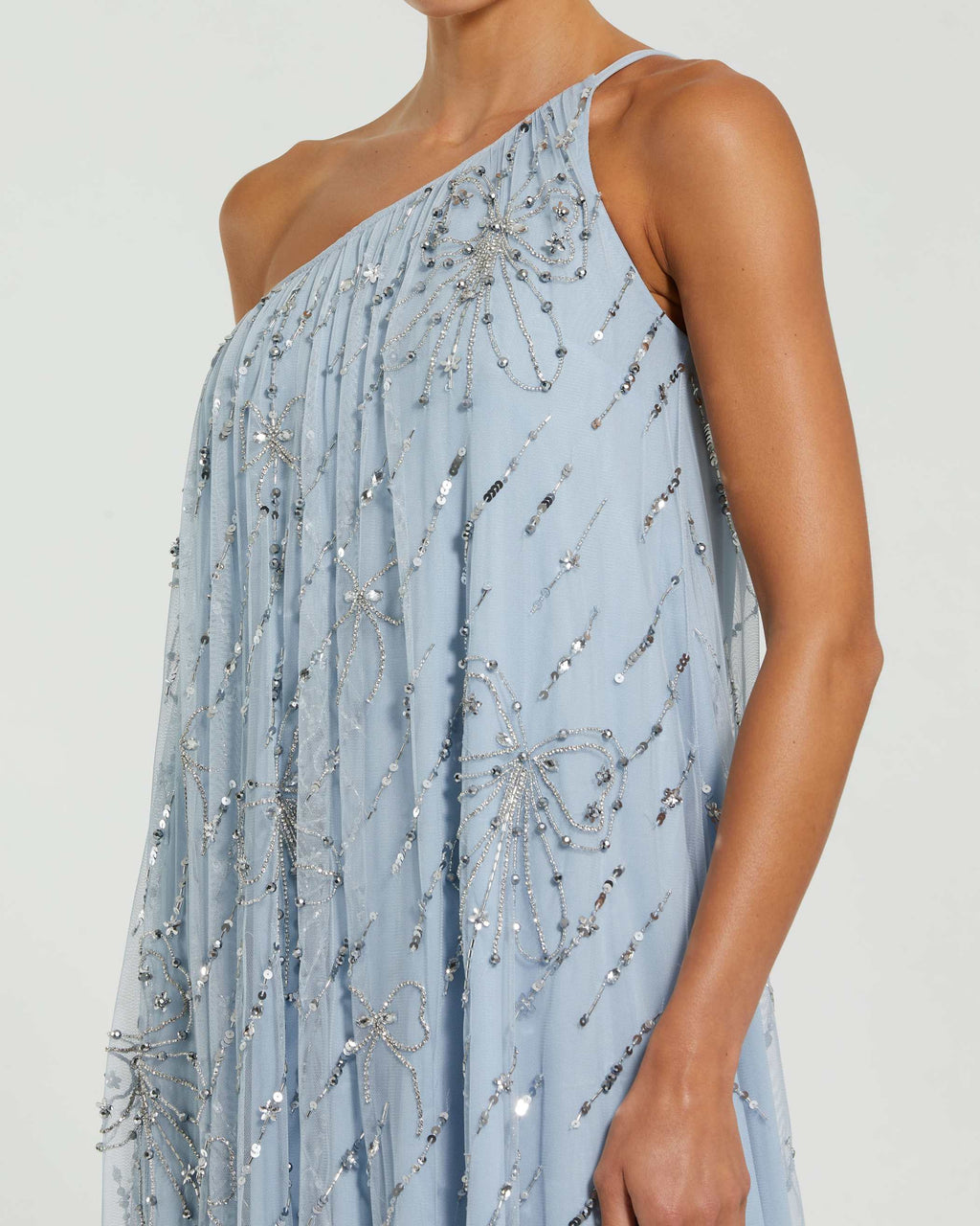 Women's Blue Dress One Shoulder - Blue Sequin Ruffle
