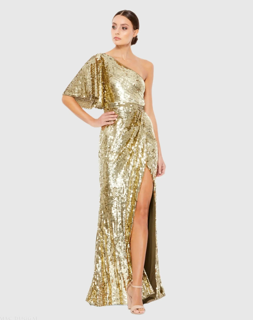 Women's Dress - Gold Sequin One-Shoulder
