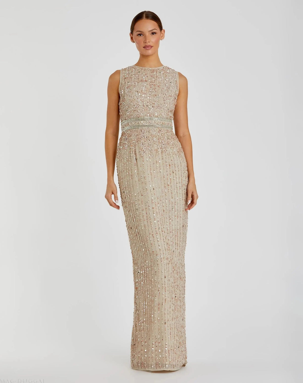 Women's Beige Dress Sequin Sleeveless - 93603 Nude