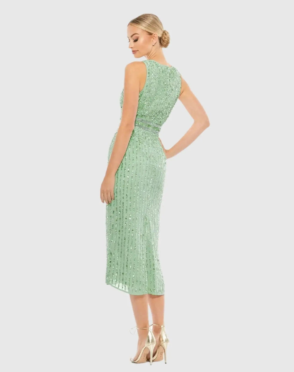 Women's Green Midi Dress Sequin Sleeveless