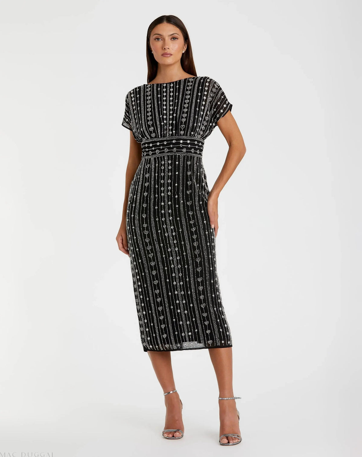Women's Black Midi Dress - Black Chiffon