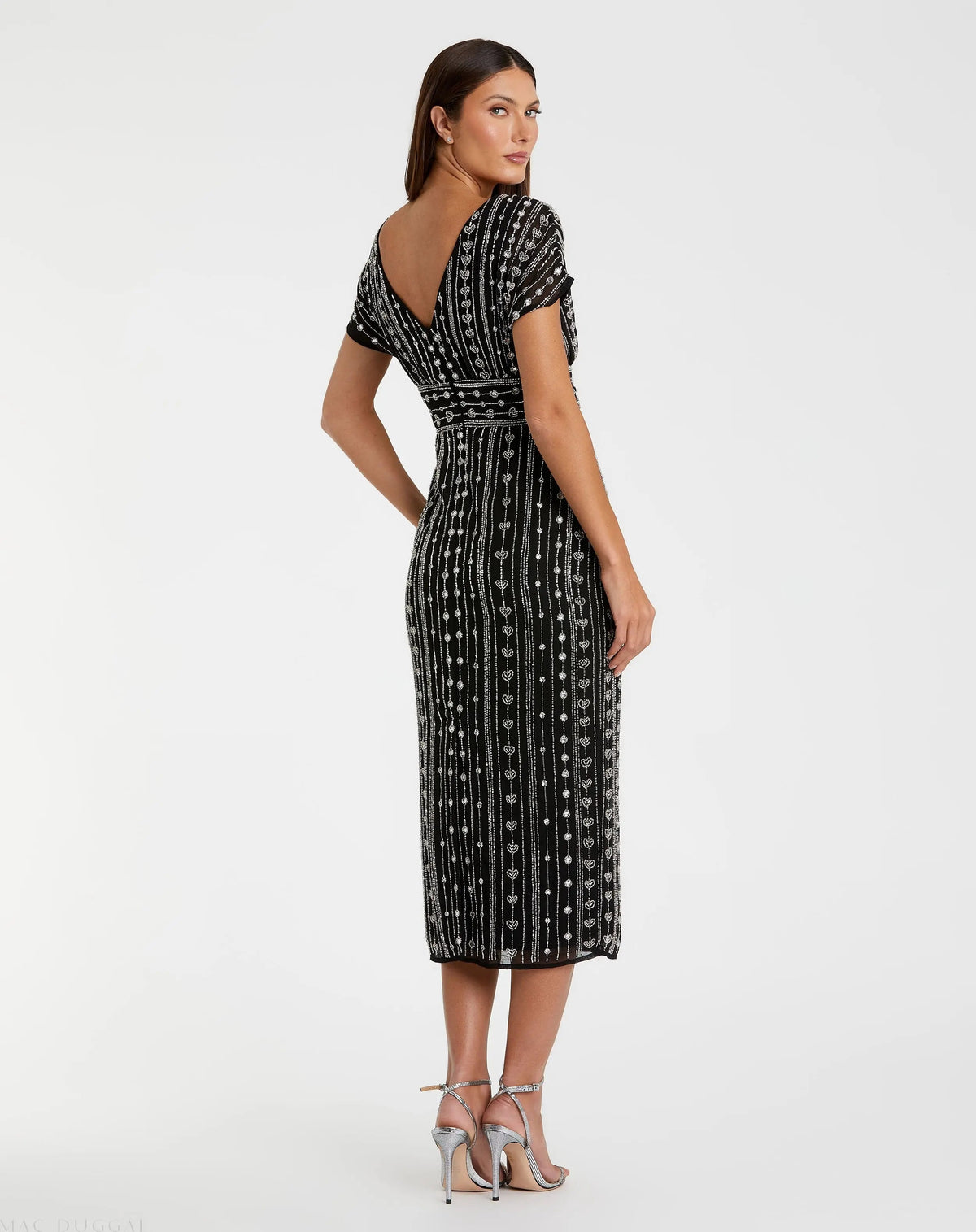 Women's Black Midi Dress - Black Chiffon