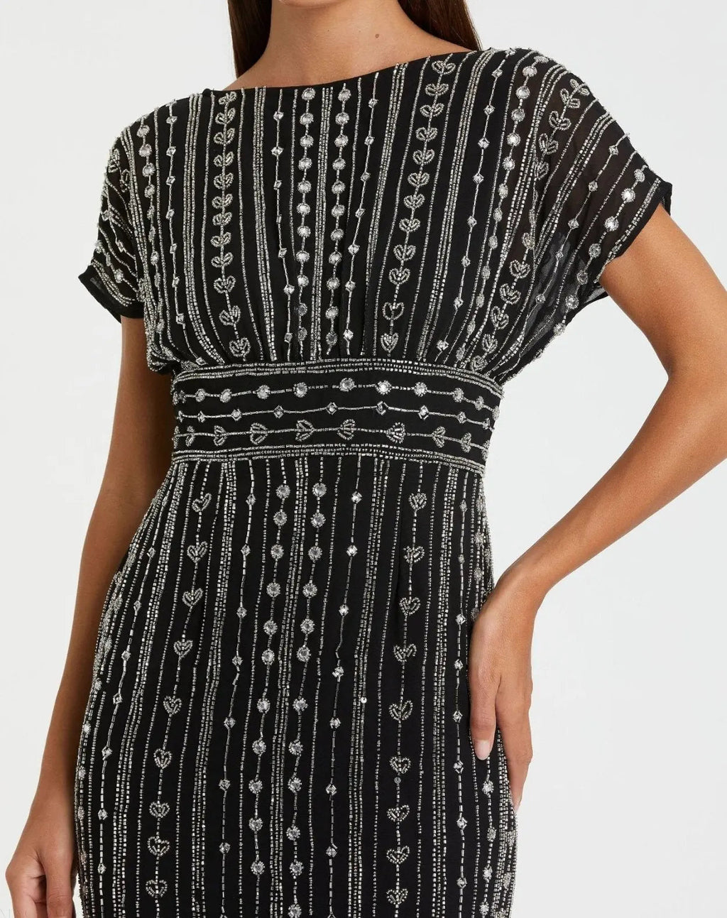 Women's Black Midi Dress - Black Chiffon