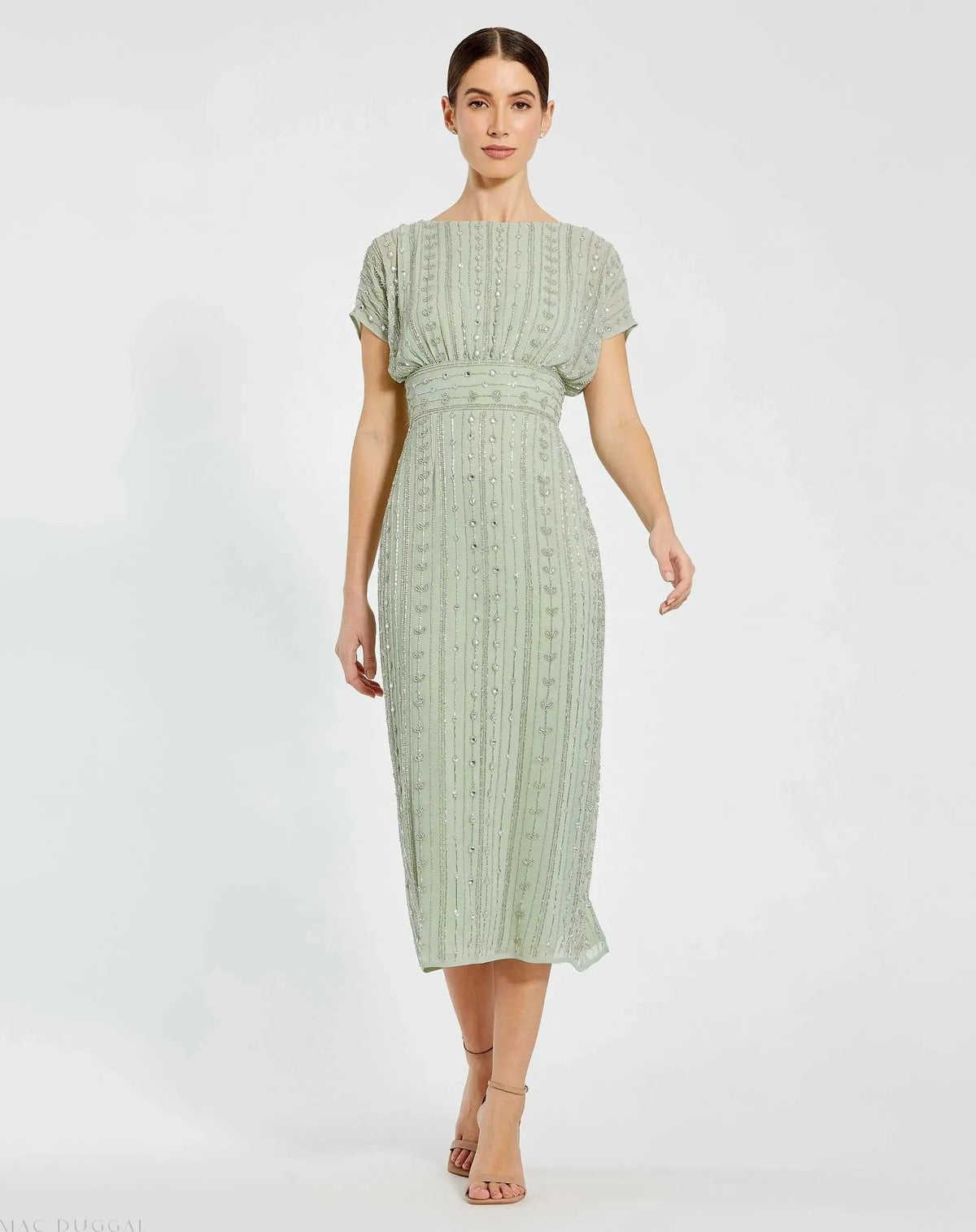 Women's Green Midi Dress - Green Chiffon