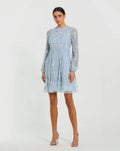 Women's Blue Mini Dress Floral - Blue Ruffle Mesh