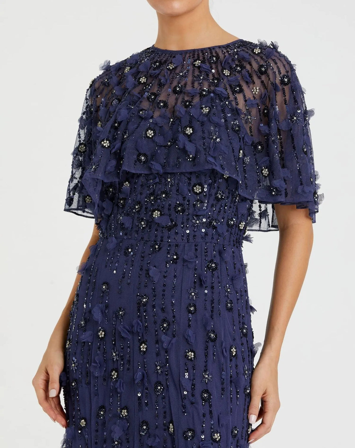 Women's Navy Dress - Red Sequin Floral