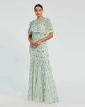 Women's Green Dress - Red Sequin Floral