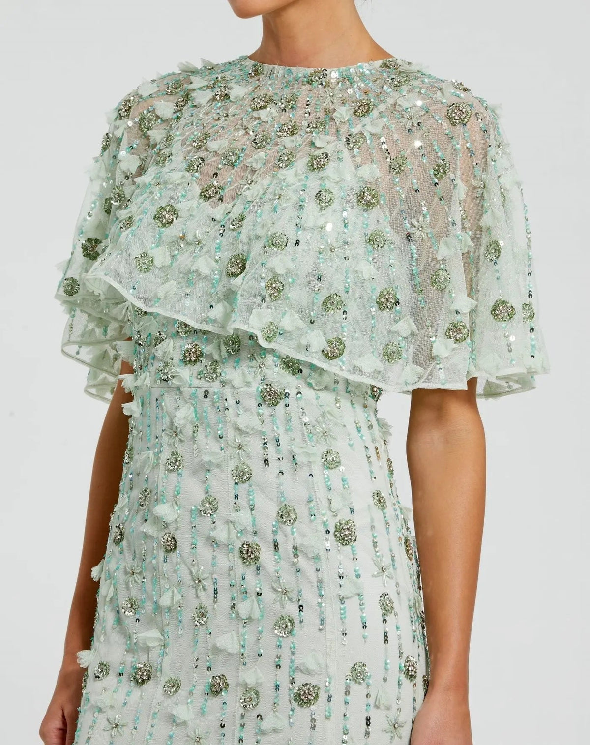 Women's Green Dress - Red Sequin Floral