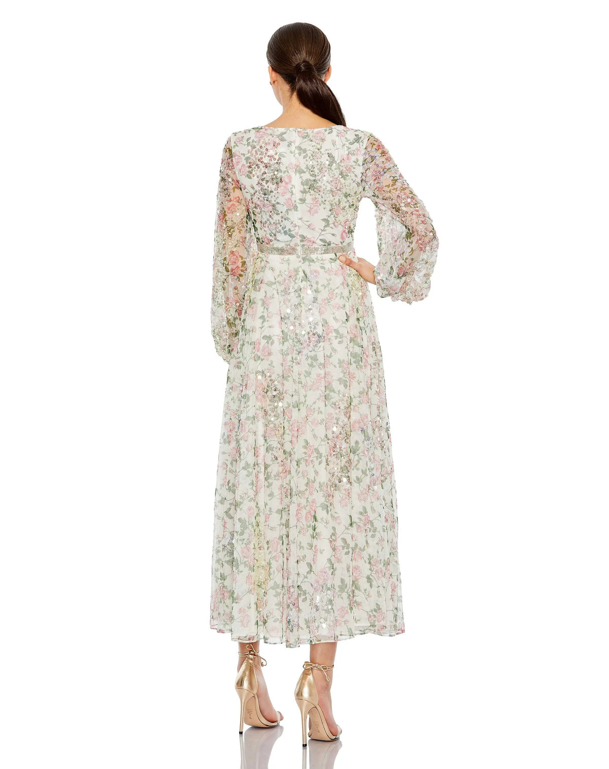 Women's White Dress Floral - White Sequin Mesh