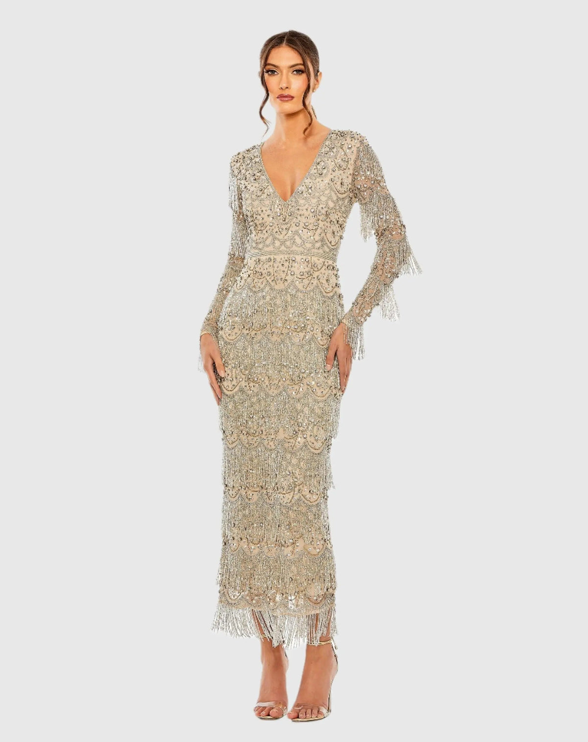 Women's Beige Dress - Red Sequin