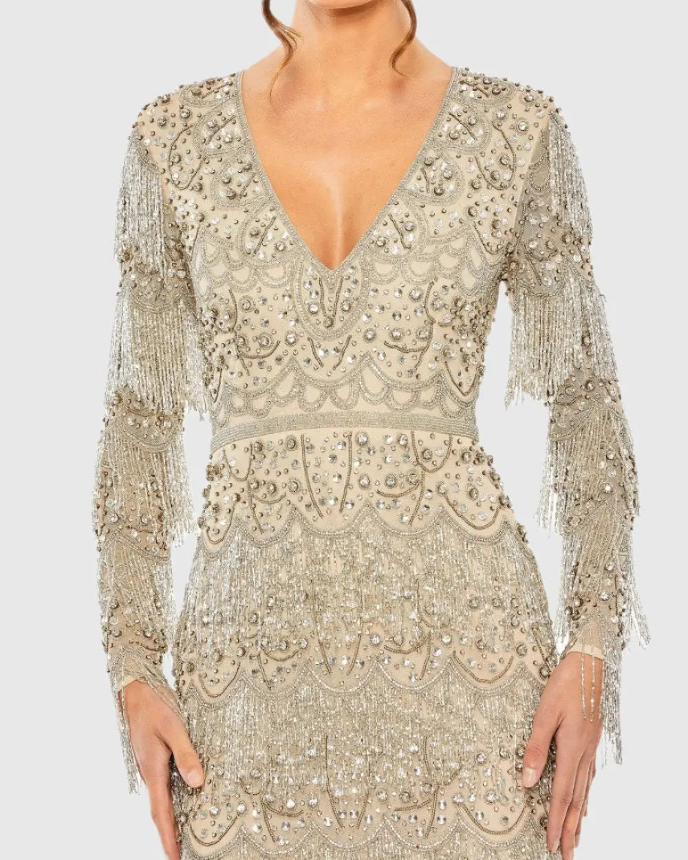 Women's Beige Dress - Red Sequin