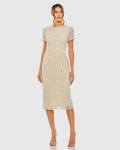 Women's Beige Midi Dress - Beige Sequin