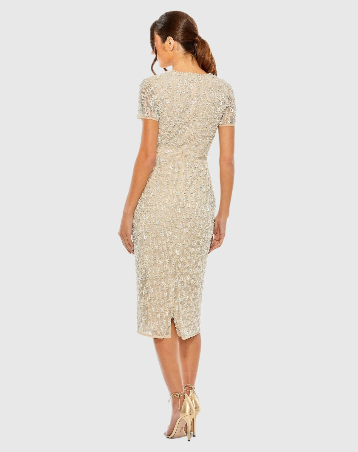 Women's Beige Midi Dress - Beige Sequin