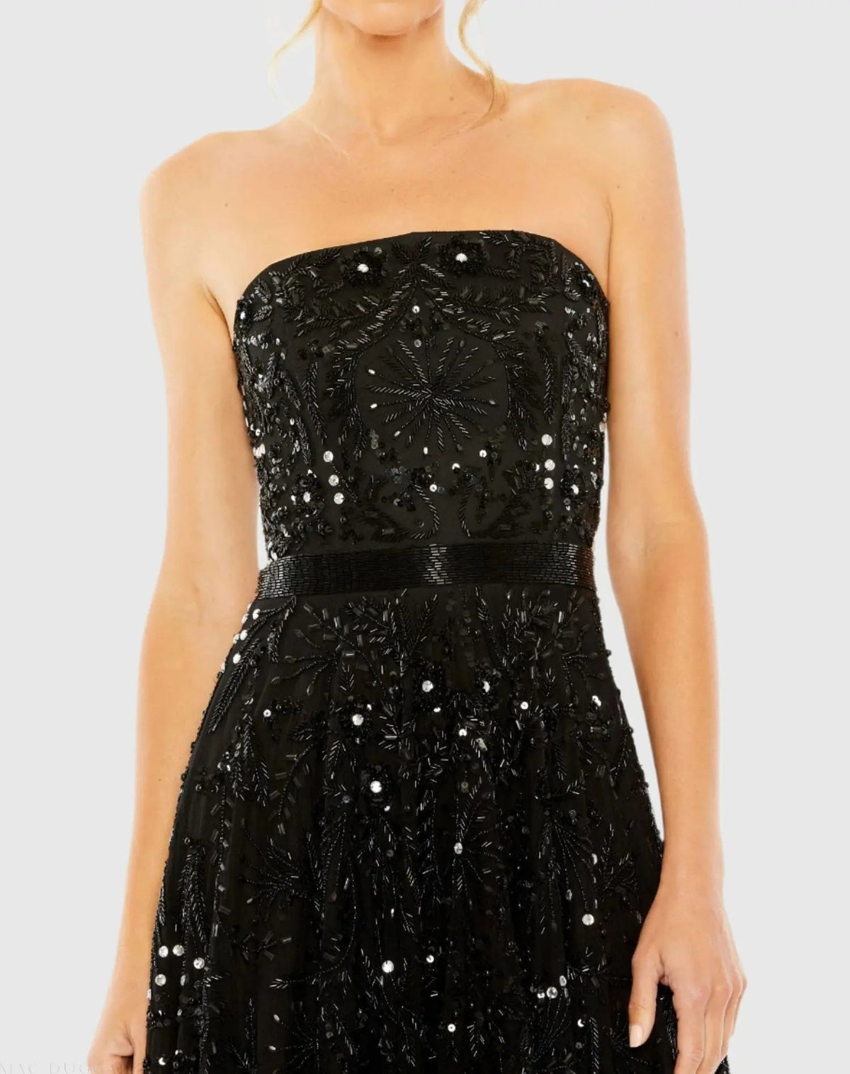 Women's Black Dress Strapless - Black Sequin Mesh
