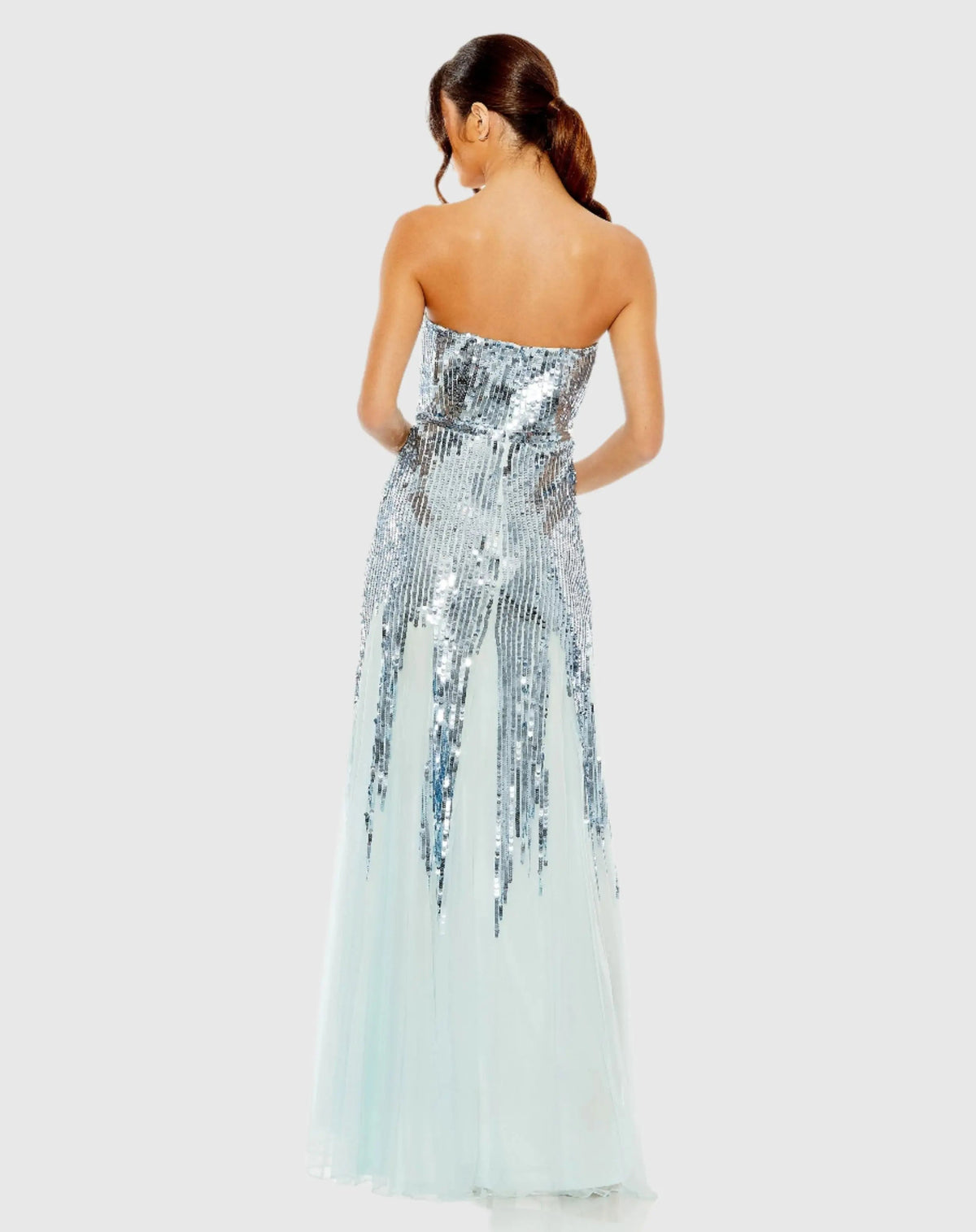 Women's Blue Dress Sequin Sleeveless - Blue Strapless Mesh