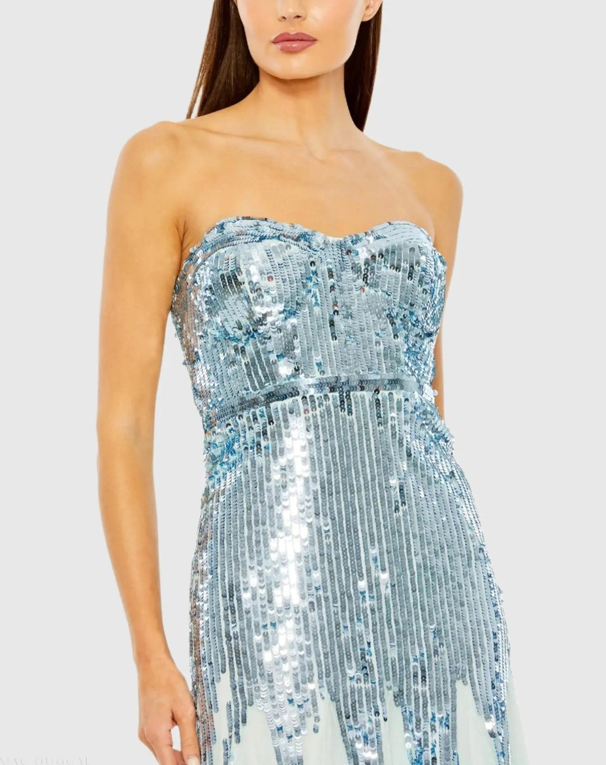 Women's Blue Dress Sequin Sleeveless - Blue Strapless Mesh