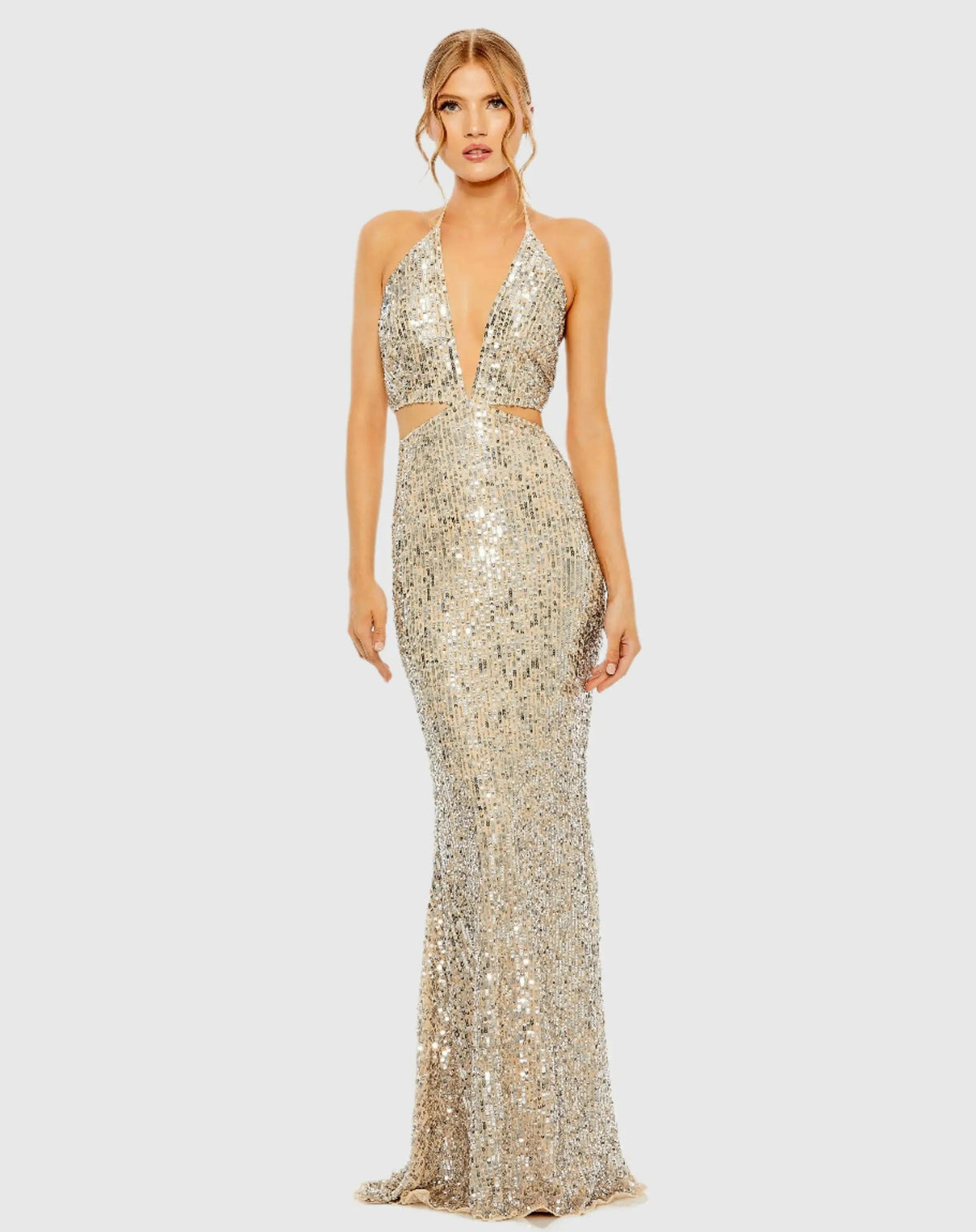 Women's Beige Dress Sequin Halter