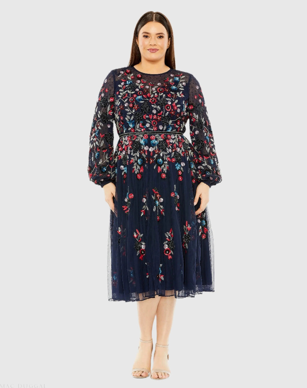 Women's Navy Cocktail Dress for Evening & Special Occasions - Navy Sequin Floral