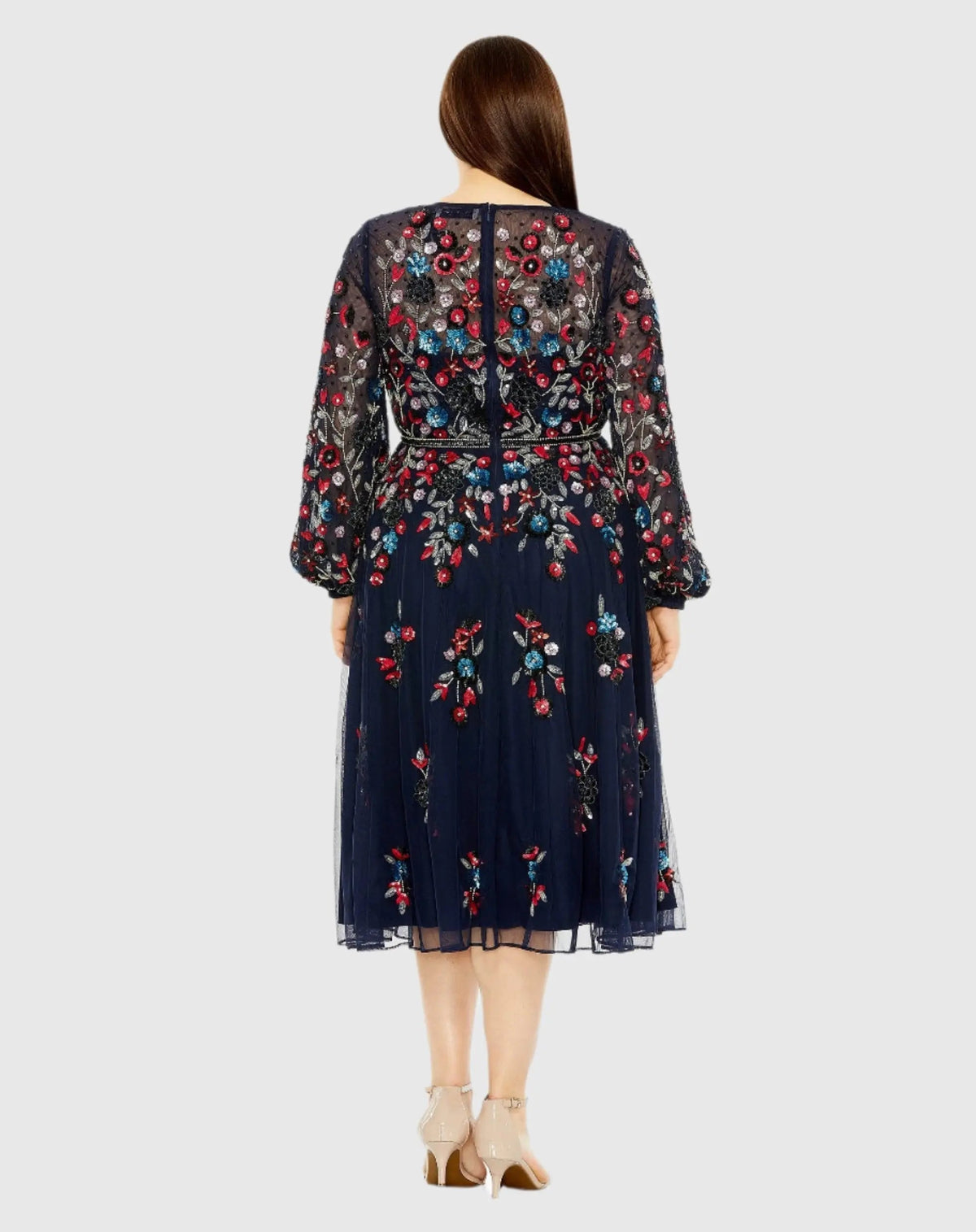 Women's Navy Cocktail Dress for Evening & Special Occasions - Navy Sequin Floral