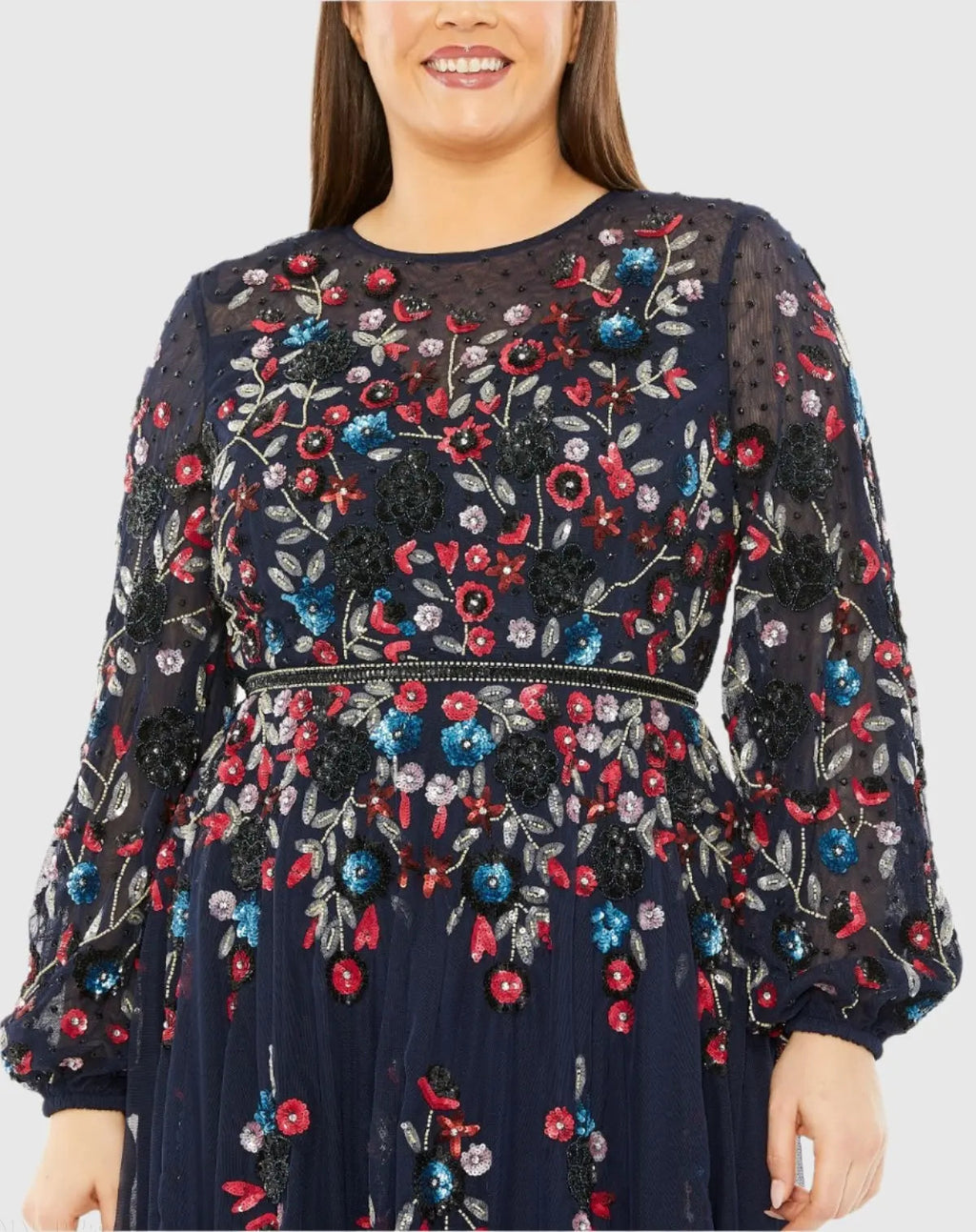 Women's Navy Cocktail Dress for Evening & Special Occasions - Navy Sequin Floral