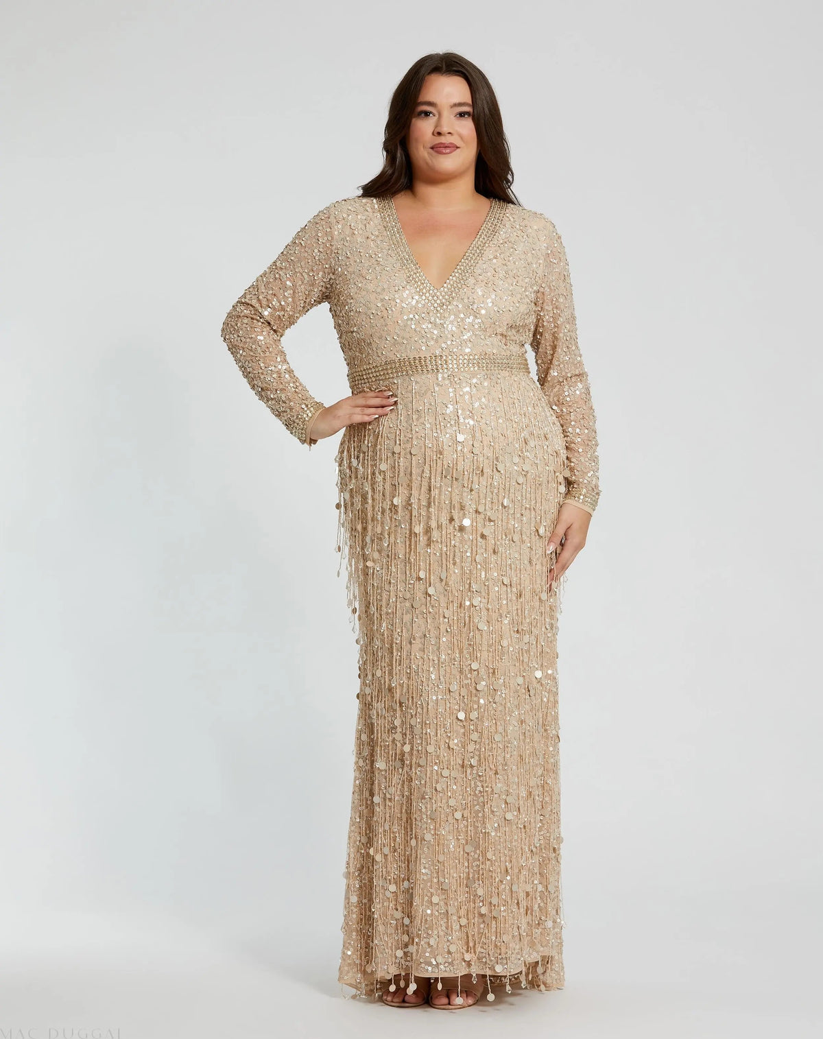 Women's Beige Dress - Black Sequin Mesh