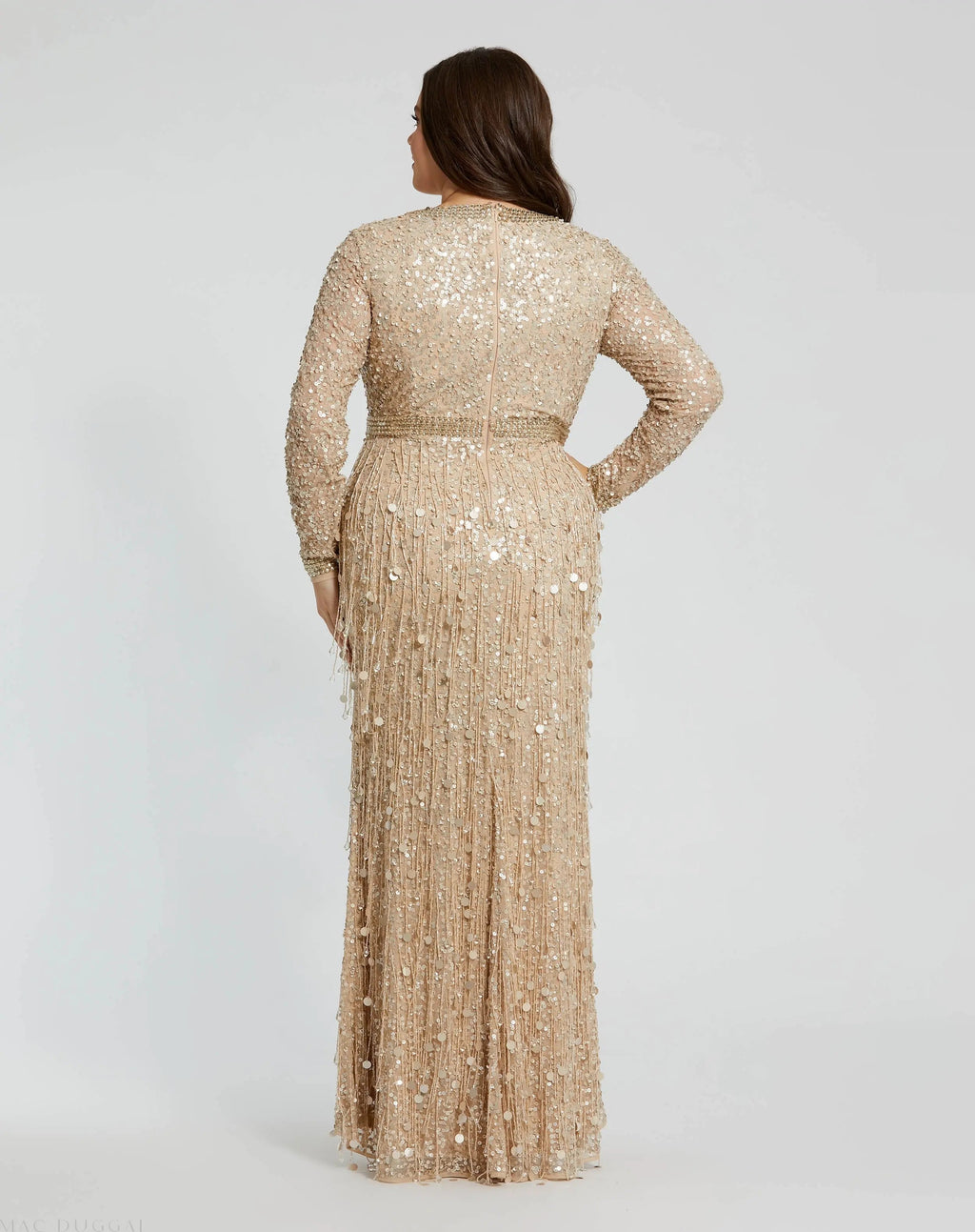 Women's Beige Dress - Black Sequin Mesh