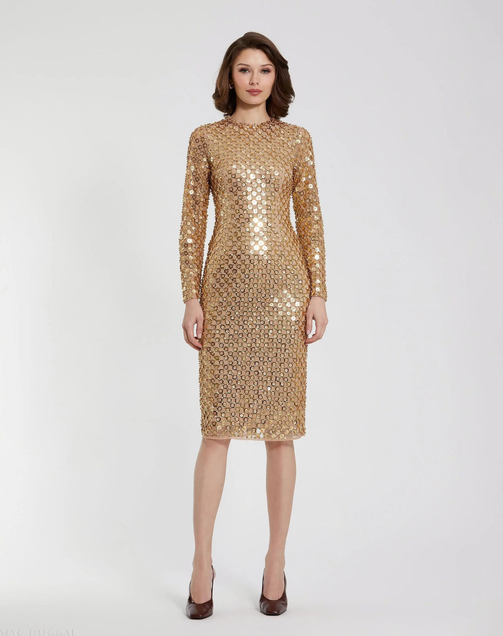 Women's Gold Midi Dress - Gold Sequin