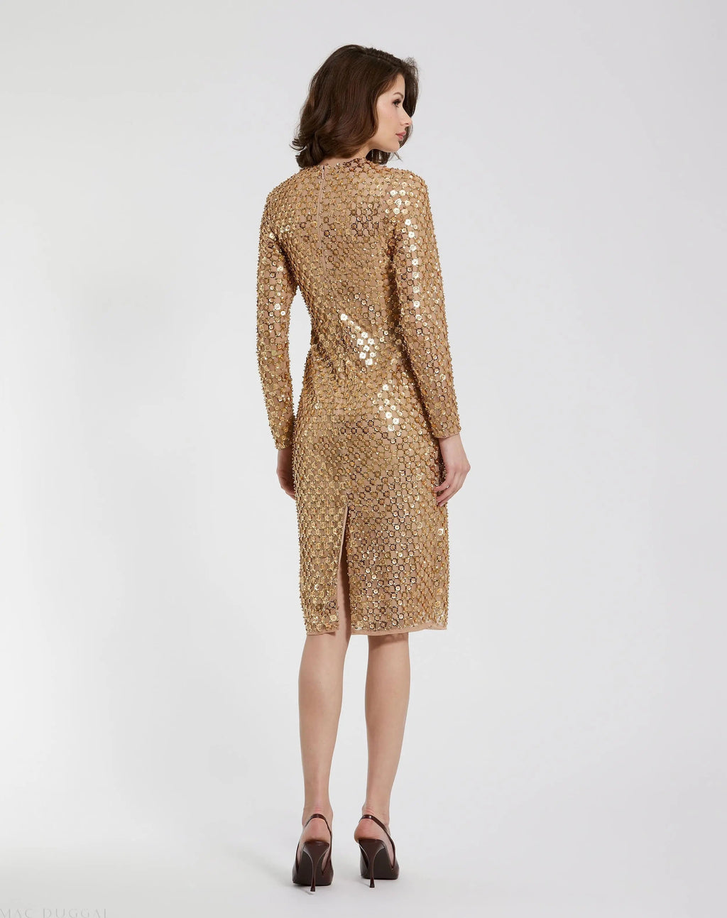Women's Gold Midi Dress - Gold Sequin