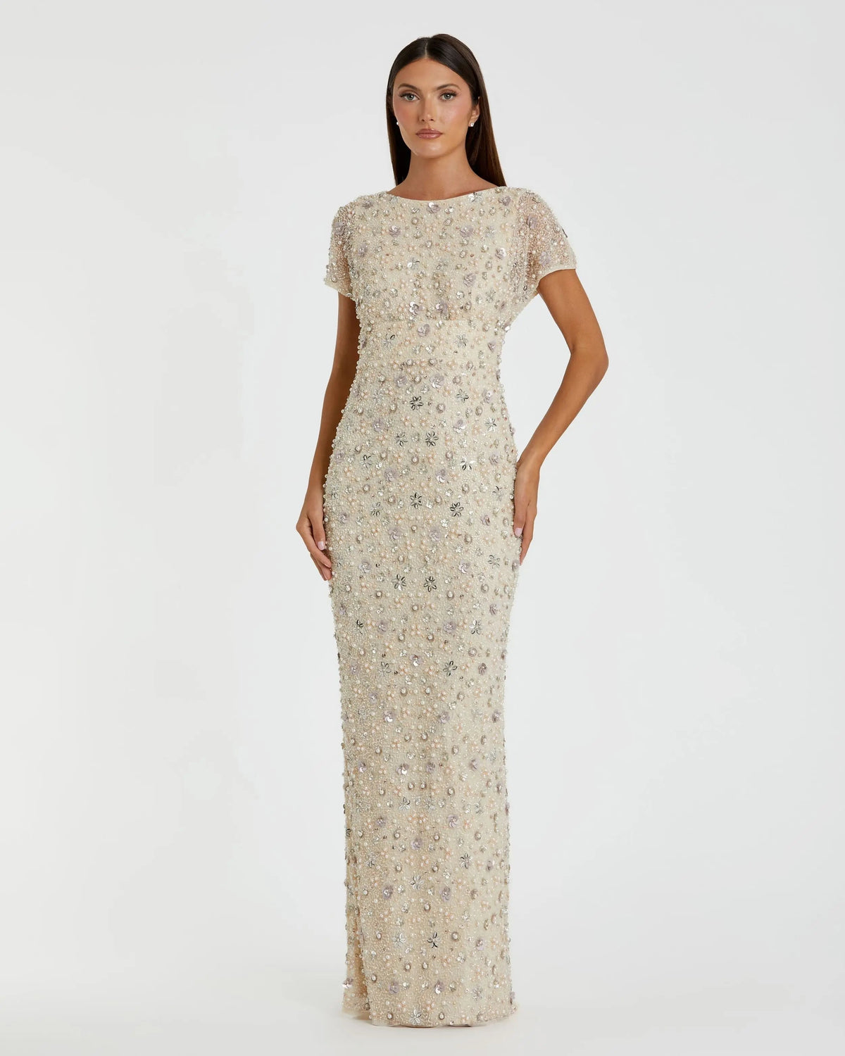Women's Ivory Dress Floral - Black Sequin Mesh