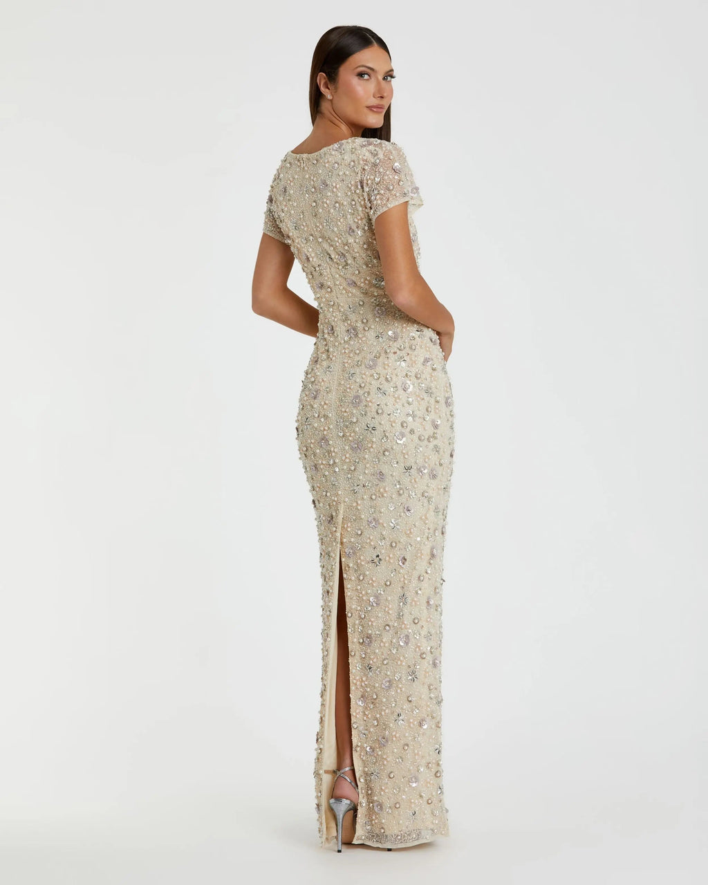 Women's Ivory Dress Floral - Black Sequin Mesh