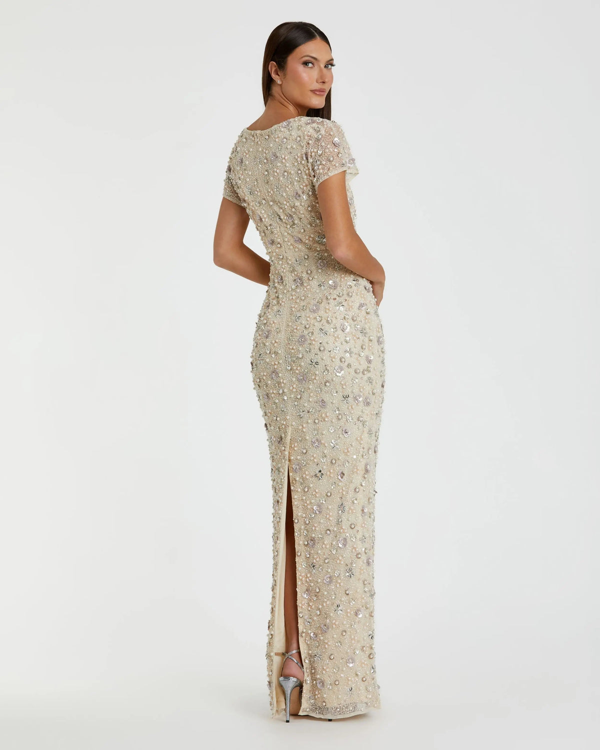 Women's Ivory Dress Floral - Black Sequin Mesh