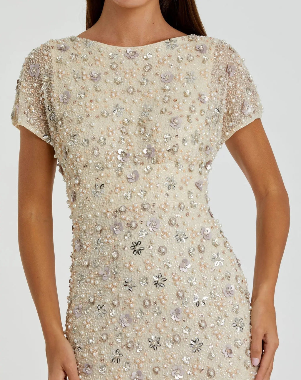 Women's Ivory Dress Floral - Black Sequin Mesh