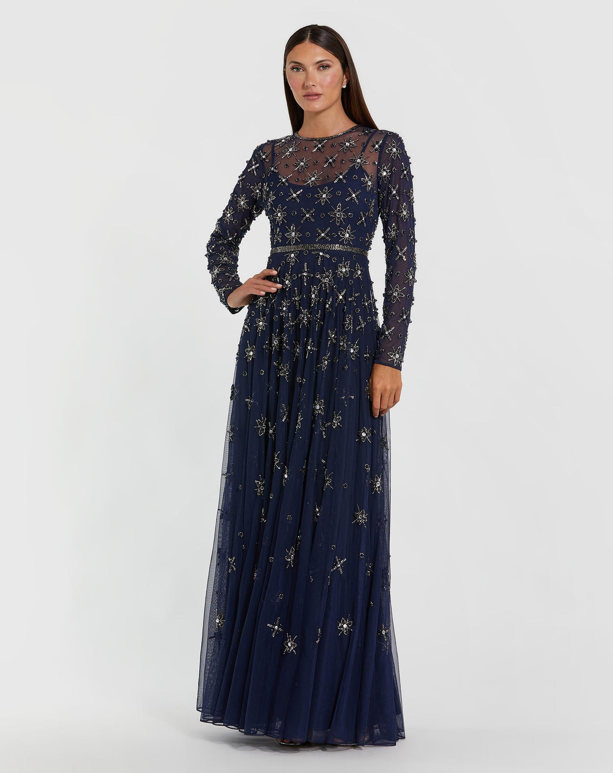 Women's Navy Evening Dress for Evening & Special Occasions - Black Mesh