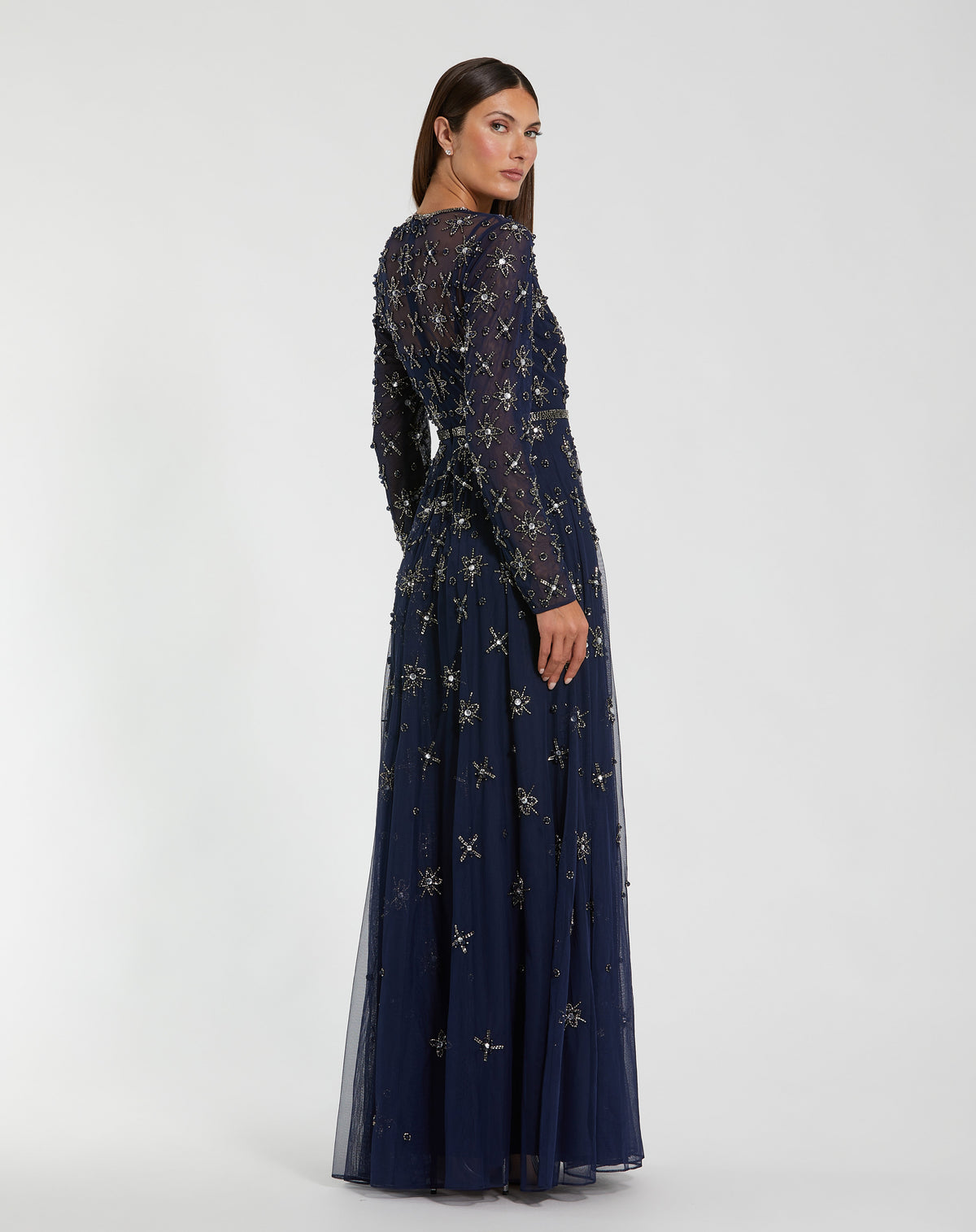 Women's Navy Evening Dress for Evening & Special Occasions - Black Mesh