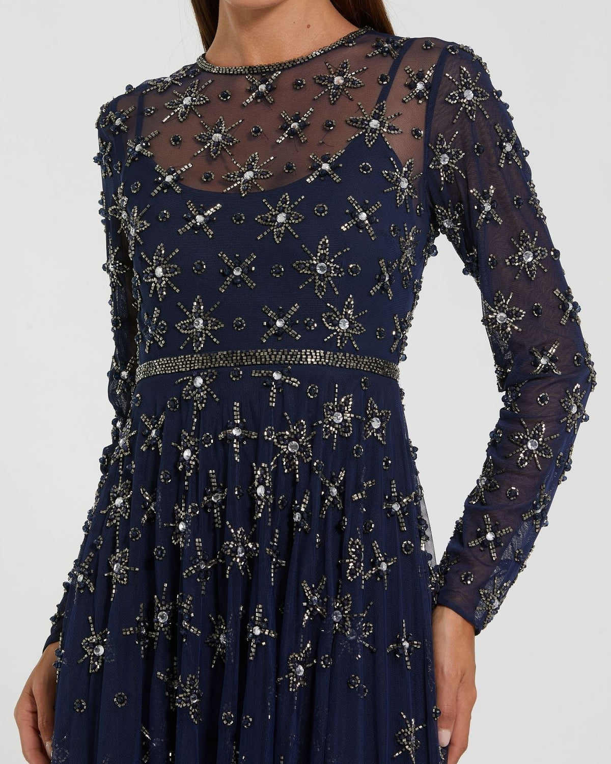 Women's Navy Evening Dress for Evening & Special Occasions - Black Mesh